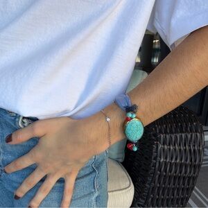 Turquoise and Gold Stone Bracelet Handcrafted